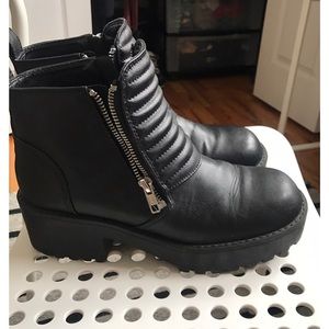 Black zipper moto boots